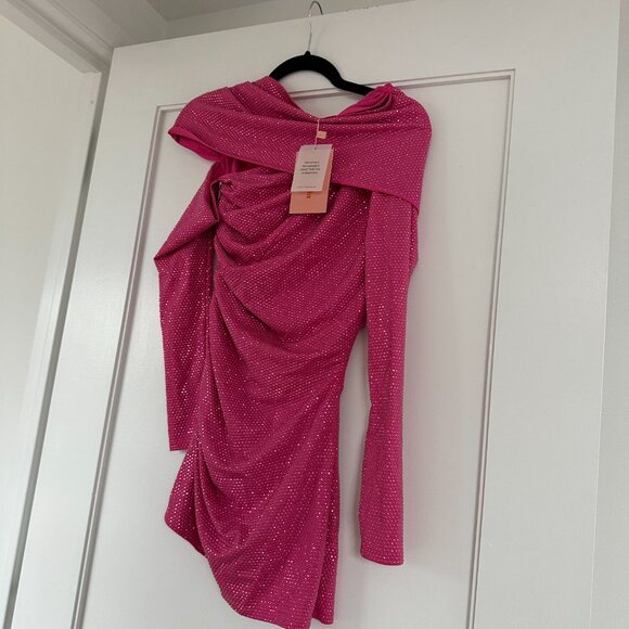 NWT Cult Gaia Nicole Mini Dress Sz XS in Dragonfruit Crystal-Embellished Allover - Picture 4 of 9